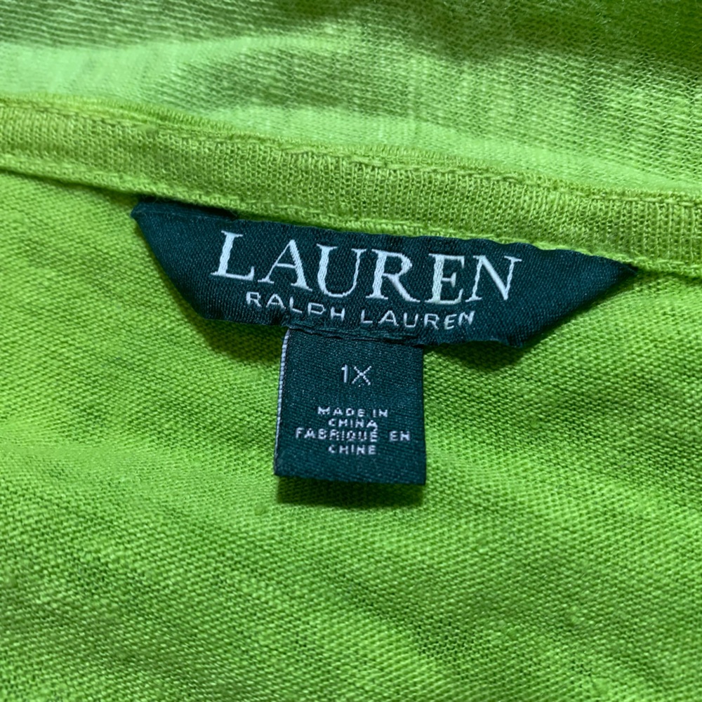 Lauren Ralph Lauren Lime Green Ombre Linen Top - Picture 4 of 8